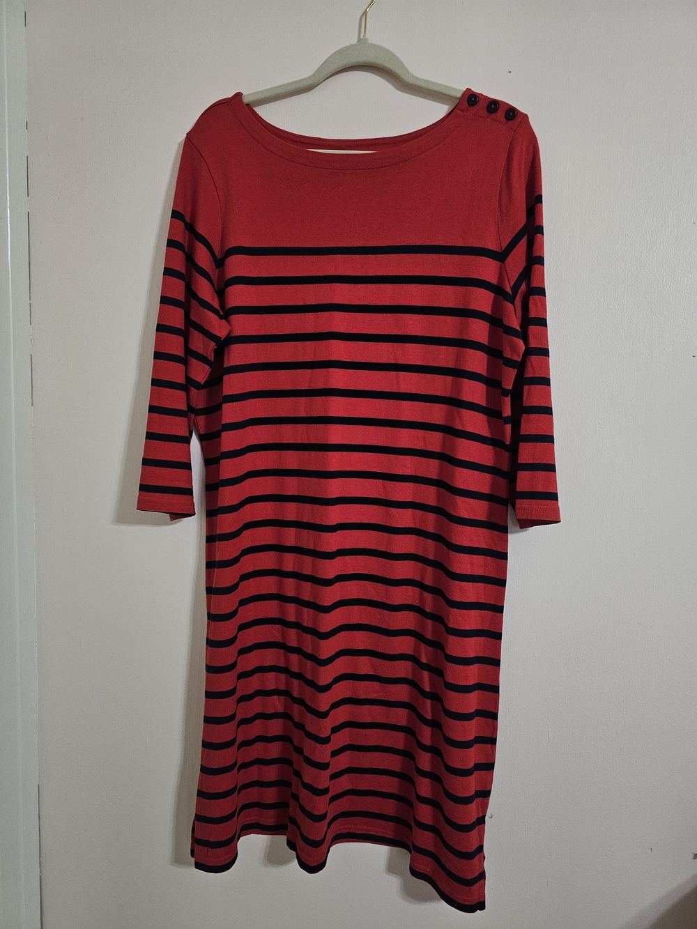 LL.L. Bean XL Red and Black Striped Boatneck Knit Dress Prep